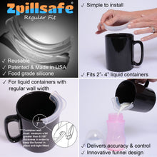 Load image into Gallery viewer, zpillsafe regular fit kitchen funnel easily installs onto 2&quot; to 4&quot; diameter liquid containers
